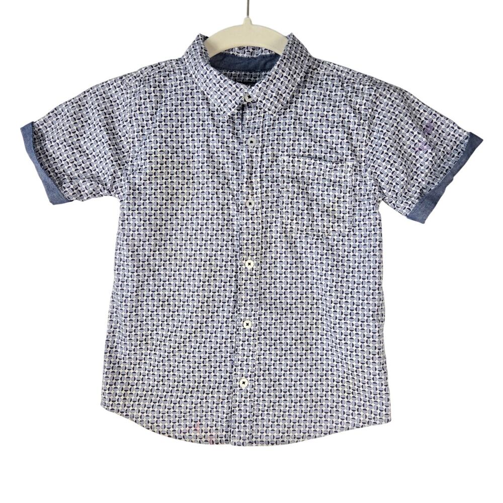 Ben Sherman Boys Short Sleeve Button Down Navy White Geometric Print Kids Size